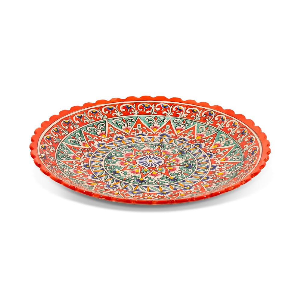 Orientalische Lagan Dekoplatte & Servierteller Rischtan Keramik - Usbekisch handbemalt, Boho Ляган Wandteller (42 cm)
