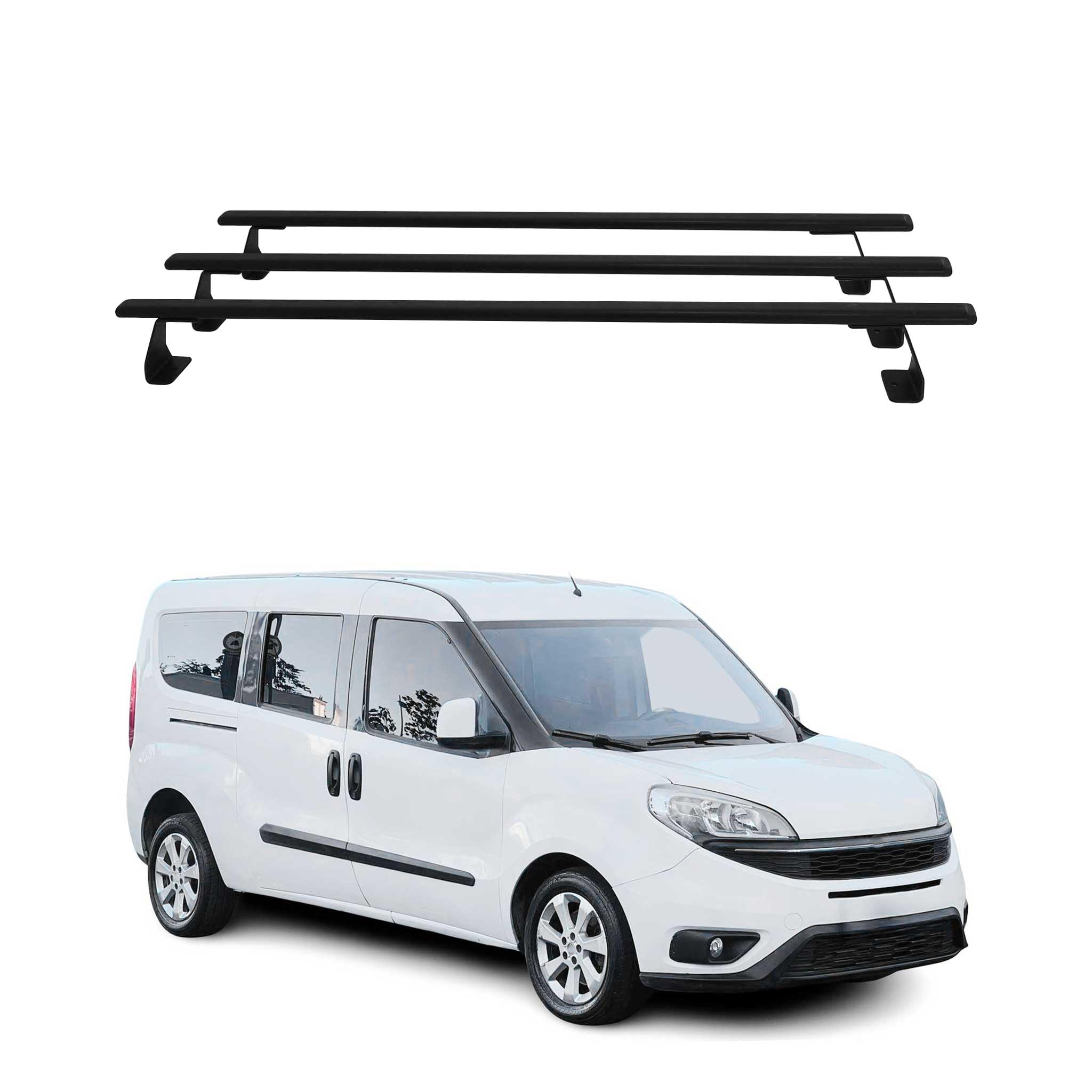 OMAC Heavy Duty Roof Bars Compatible with Fiat Doblo II 2010-2021 - 3 Bars - Steel Black