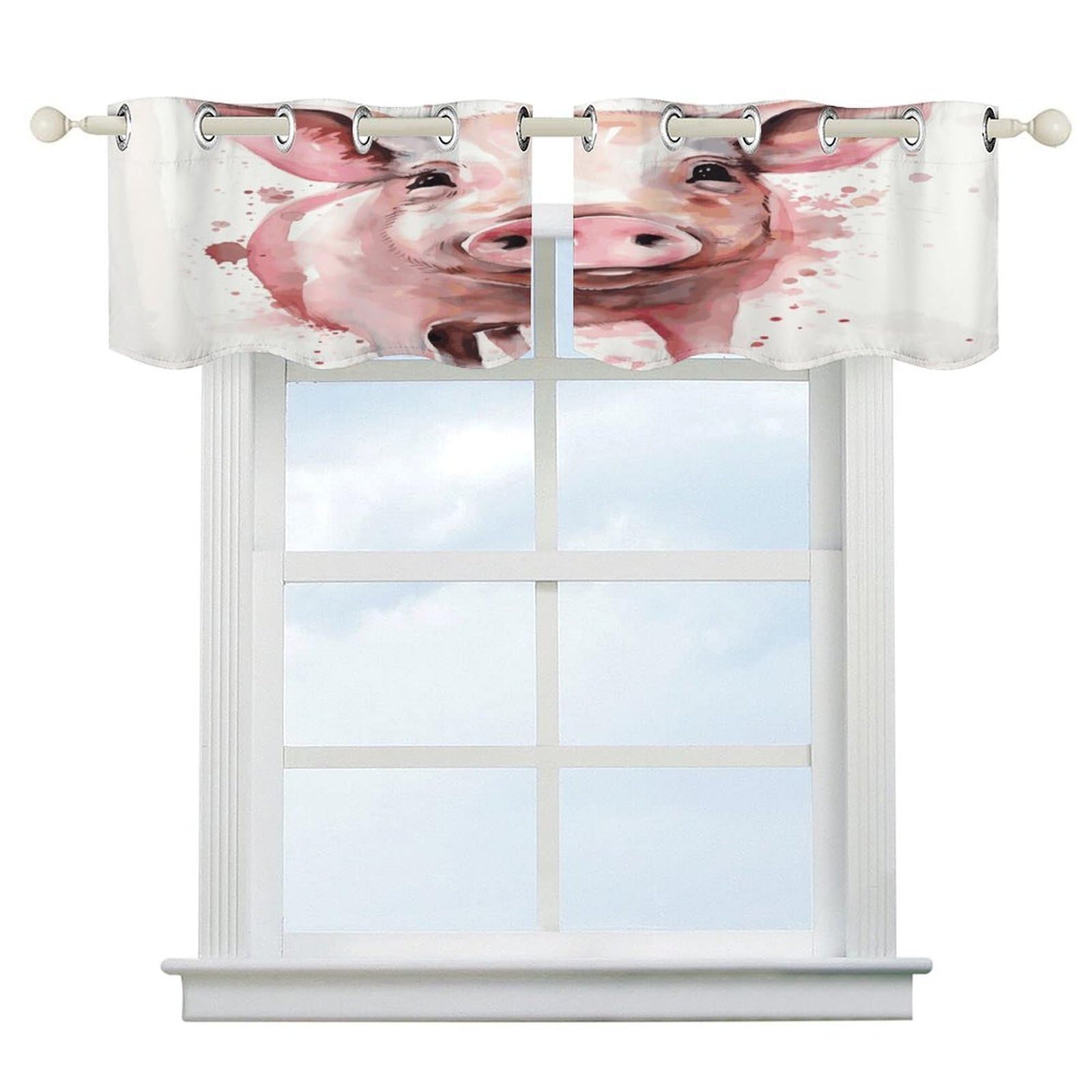 Cortinas opacas cortas Smiling (3) con bolsillo para cortinero de dormitorio y cocina