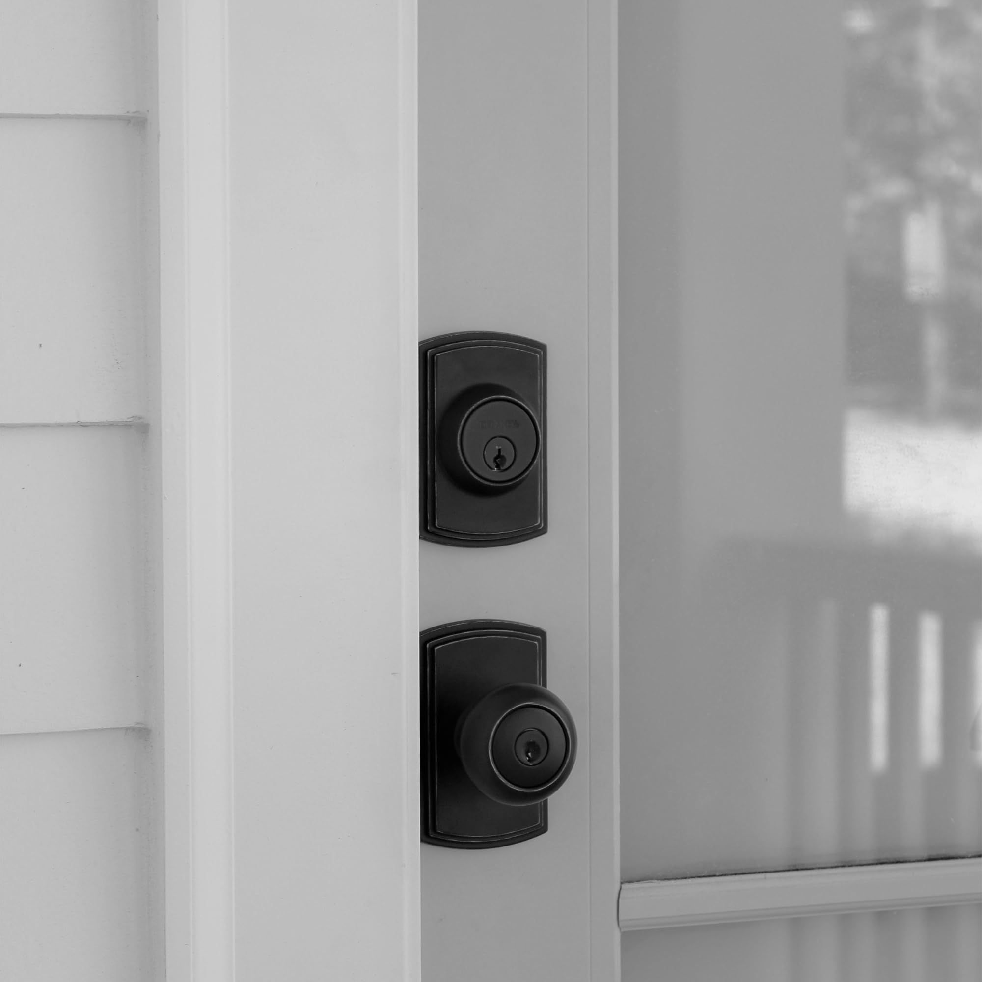 Kwikset Crosstown Matte Black Single Cylinder Low Profile Rectangle