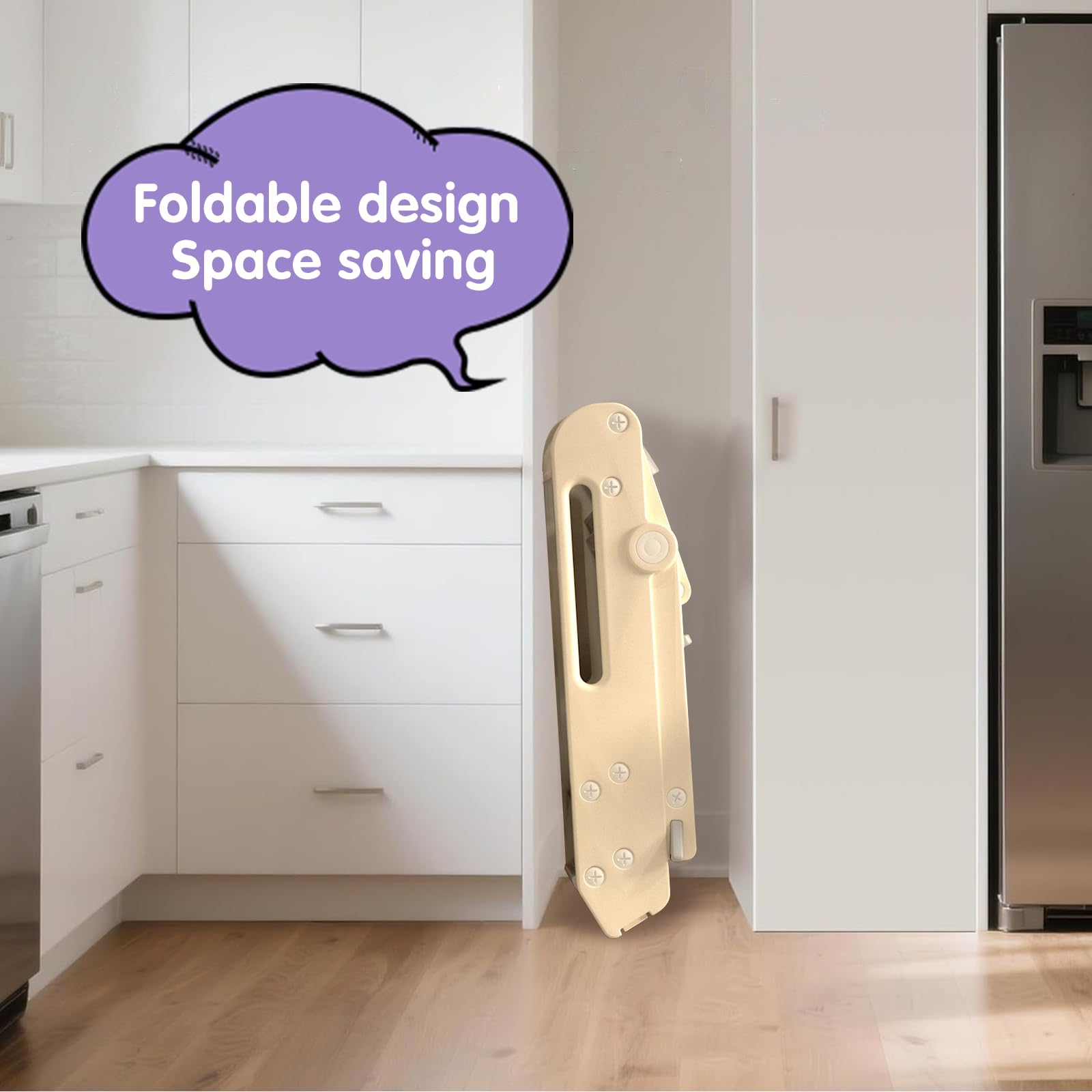 Torre de Aprendizaje para Niños, Taburete Infantil Plegable de Altura Ajustable con Barandilla y Asas, Escalera de Cocina y Baño Antideslizante para Niños – Beige, 52×54×83 cm