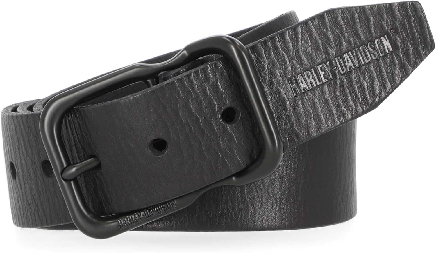 Harley-Davidson Men's Self Keeper Buckle Textured Leather Belt – Black