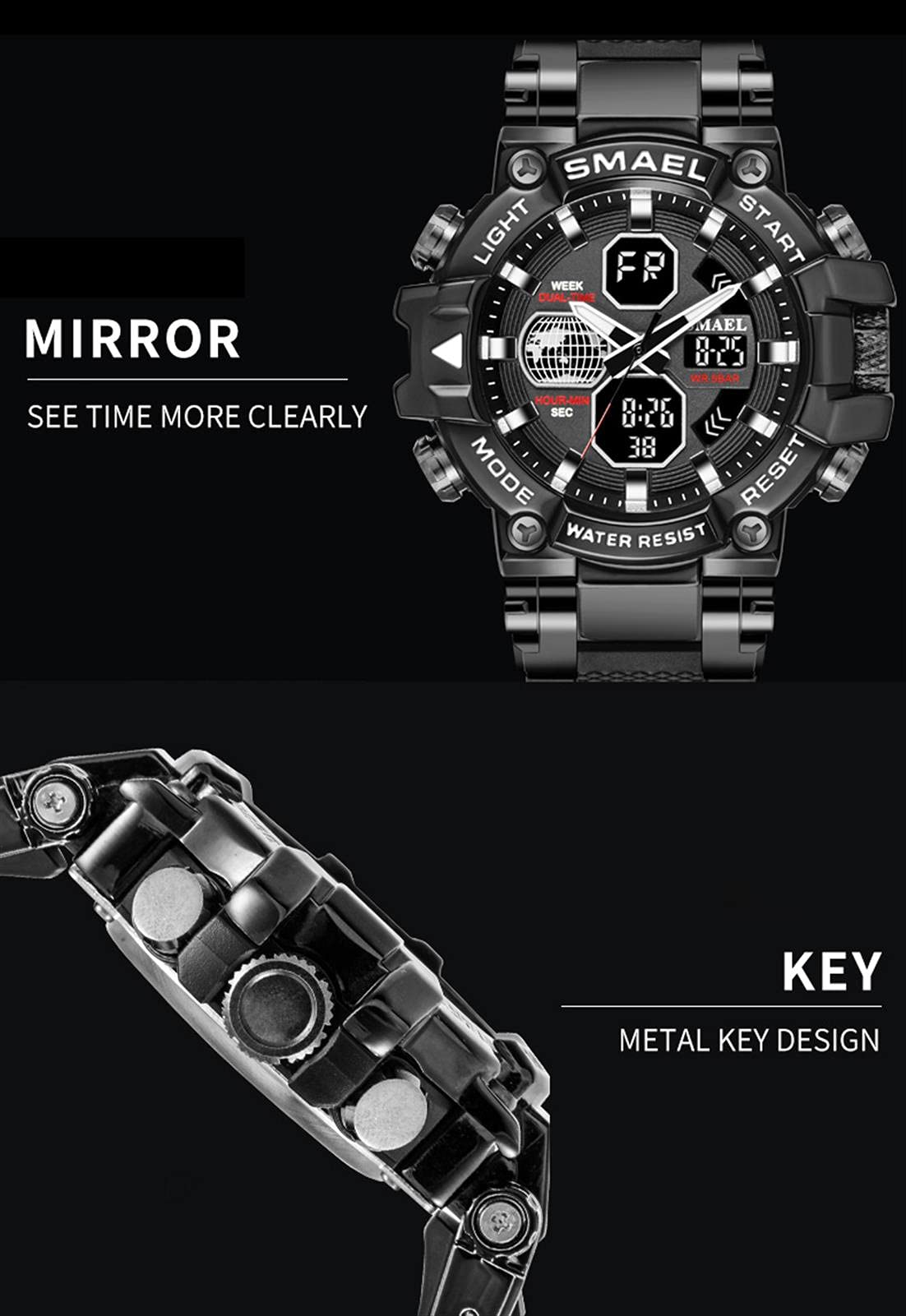 Montre Numérique pour Homme Military Sport Analogique Digital Chronographe Montres pour Homme Étanche LED Résine Montre-Bracelet