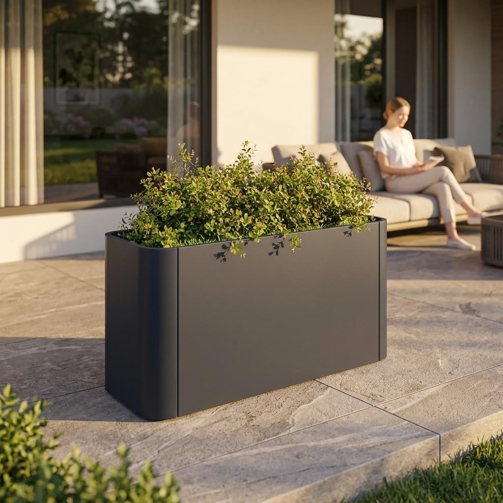 Fioriera da Esterno in Metallo Classica, 100x40x60 cm | metallo resistente, per uso esterno, design antico, combinabile, marrone, ferro, per Piante