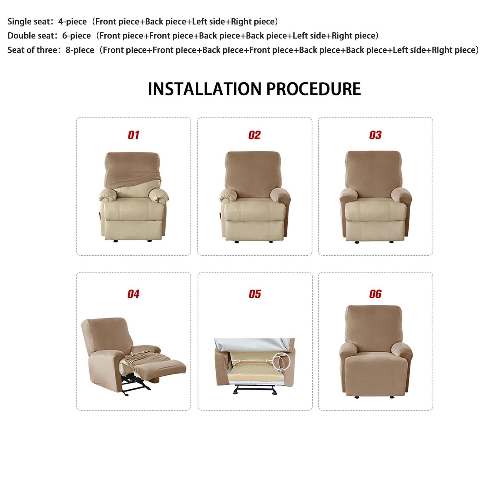 Odot Tinta Unita a Quadri Copripoltrona Relax Reclinabile, Antiscivolo Elasticità Elettrica Copripoltrona, Copri Poltrona Relax con 2 Tasche Laterali, Poltrona Reclinabile (Marrone,3 posti)