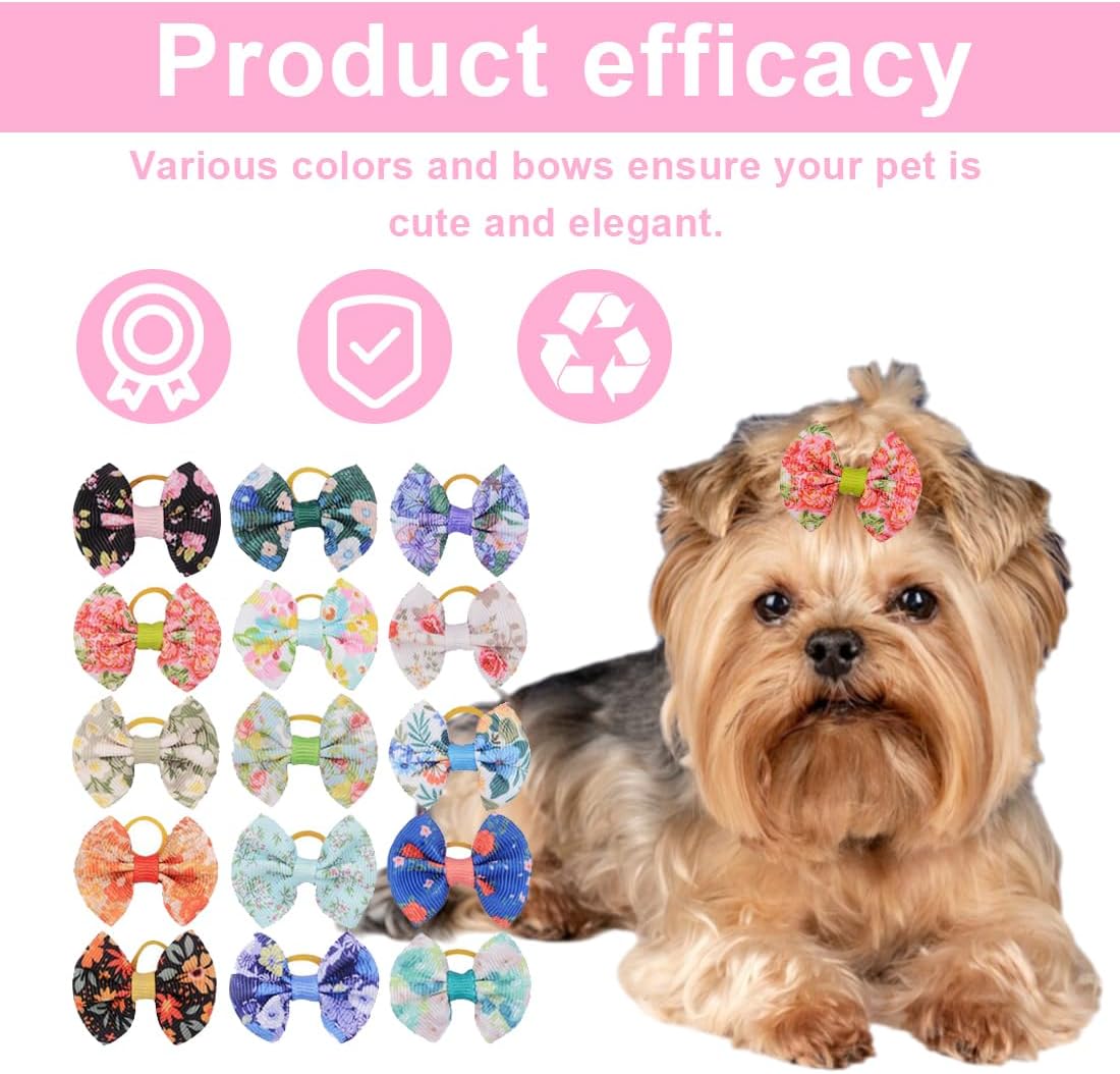 20 Pieces Dog Hair Ties with Elastic, Hair Accessories for Dogs, Bow for Long Hair, Small Dog, Cat Puppy (Random Pattern), multicoloured, A 5
