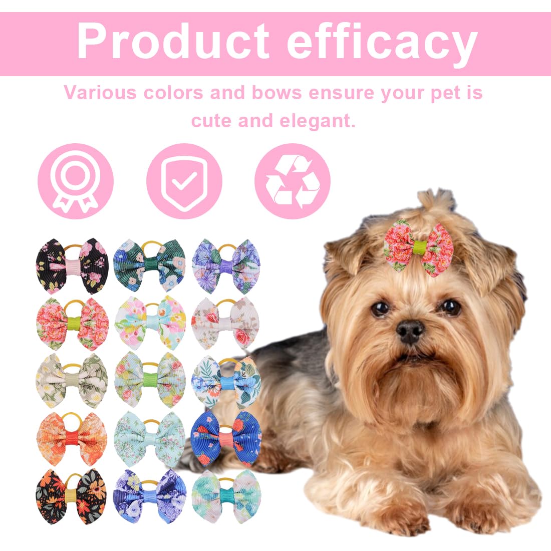 20pcs Petits Nœuds pour Poils de Chien avec Élastiques, Élastiques Nœud pour Chien Plusieurs Styles Dog Bow Accessoires Toilettage Mignons pour Une Utilisation Quotidienne Pendant les Vacances