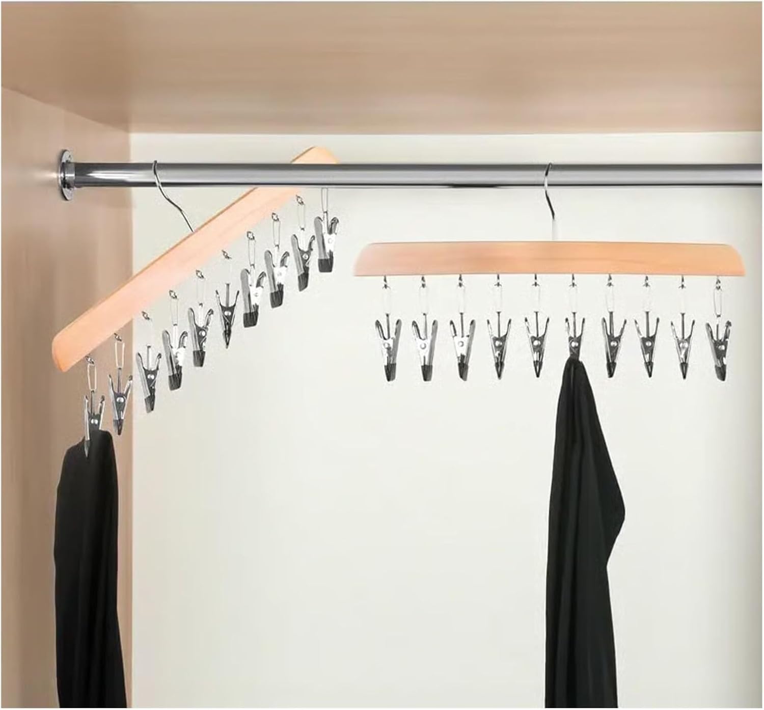 10-Clip Hanging Closet Organizer, Space Saving Pants Hanger with Adjustable Clips, Multi-Layer Garment Rack for Ties, Scarves, Belts, Clothes Storage(3*Vintage)