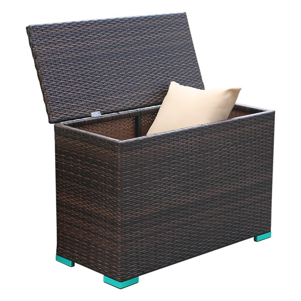 Scatola portaoggetti da esterno in rattan da 136 galloni, scatola da terrazza in rattan da patio, panca contenitore in vimini for interni, esterni, piscina, balcone, cortile, giardino, giocattoli for