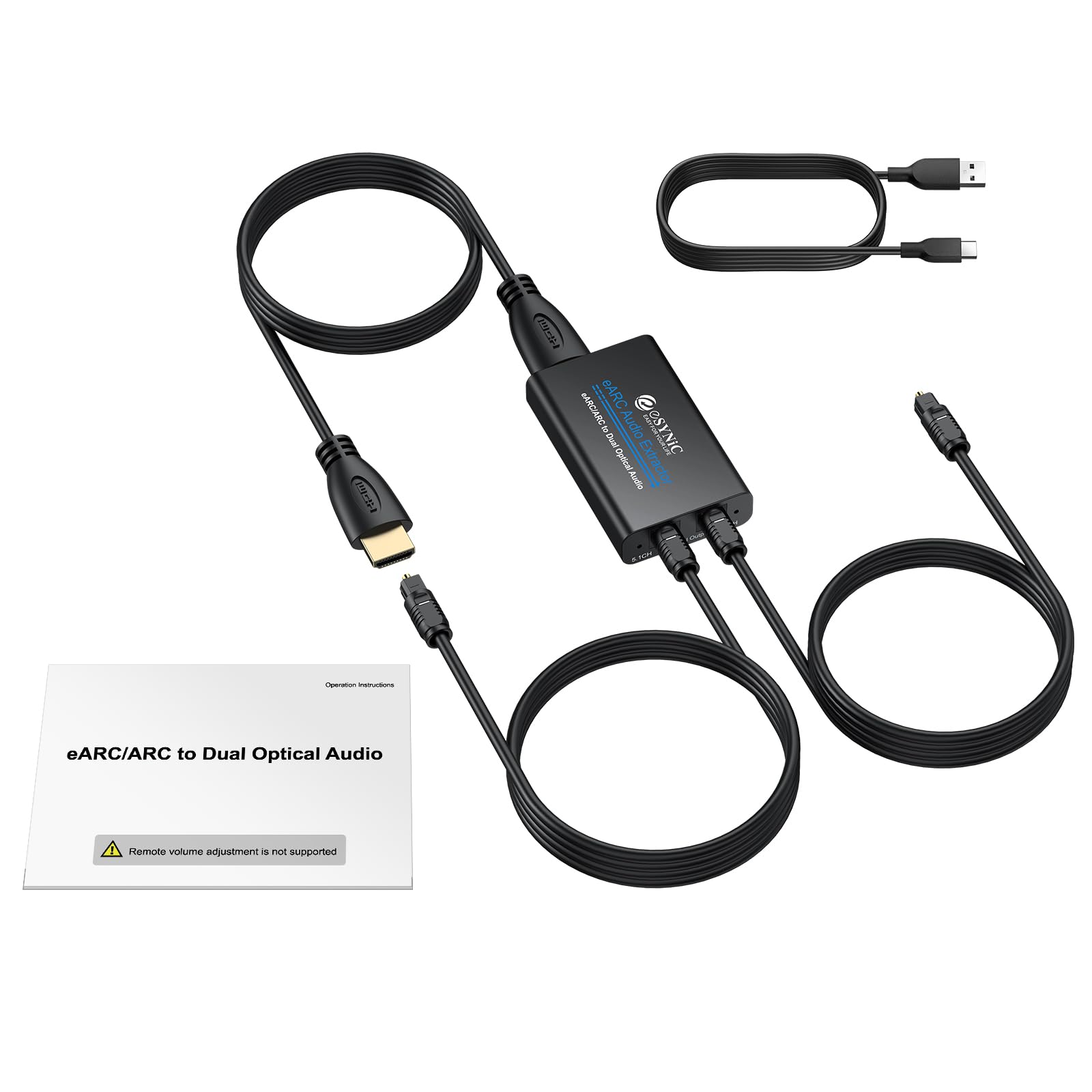 eSynic HDMI-auf-optischer Audio-Extraktor mit HDMI- und SPDIF-Kabel, unterstützt Audioformat 5.1 und 2.0 für HDTV auf Soundbar, kabellose Kopfhörer