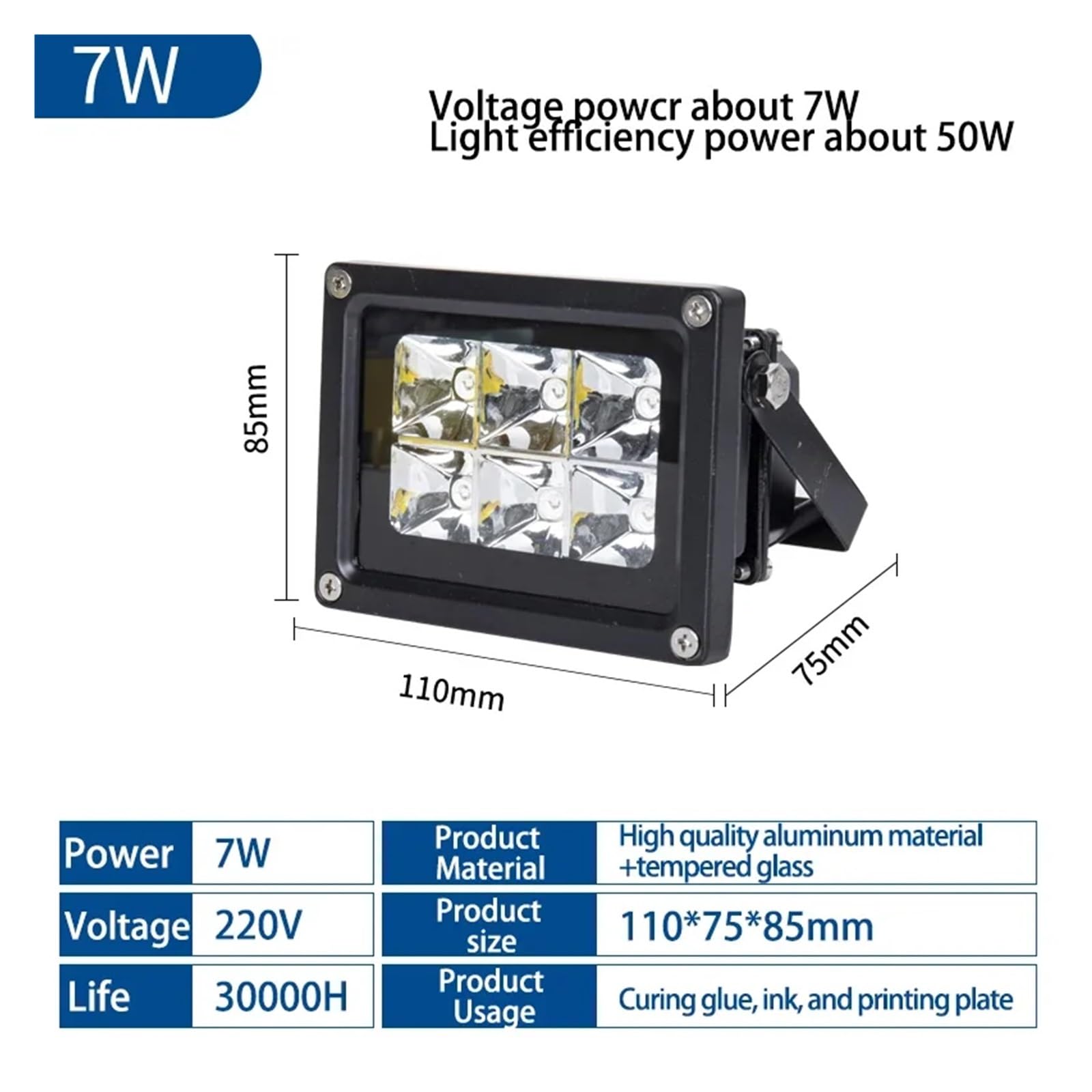 Lampa twardości UV Drukarka 3D 365NM 7W Żywica PCB Naprawa Lampa UV LED Zielony olej Ręczna robota DIY Utwardzanie