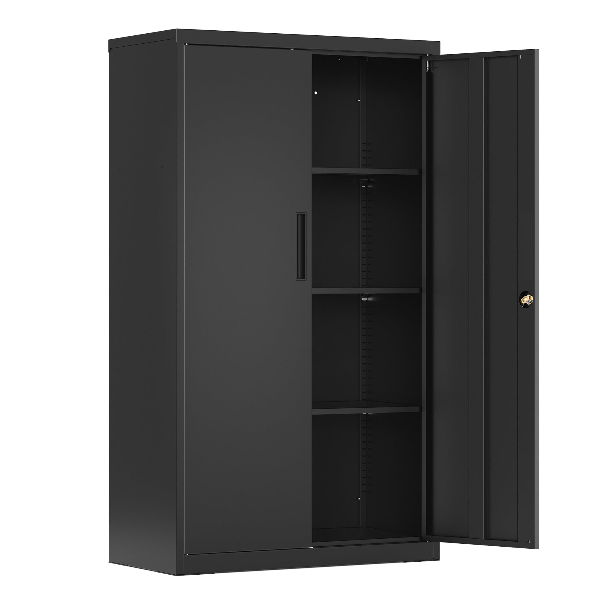 SONGMICS Aktenschrank, Metallschrank, Aufbewahrungsschrank, Büroschrank abschließbar, mit 2 Türen, aus Stahl, 80 x 40 x 140 cm, 3 verstellbare Ablagen, Mattschwarz OMC020BD01