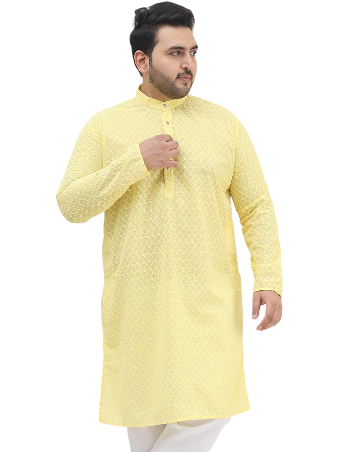 Sojanya Plus(Since 1958) Men's 100% Cotton Yellow Chikankari Kurta