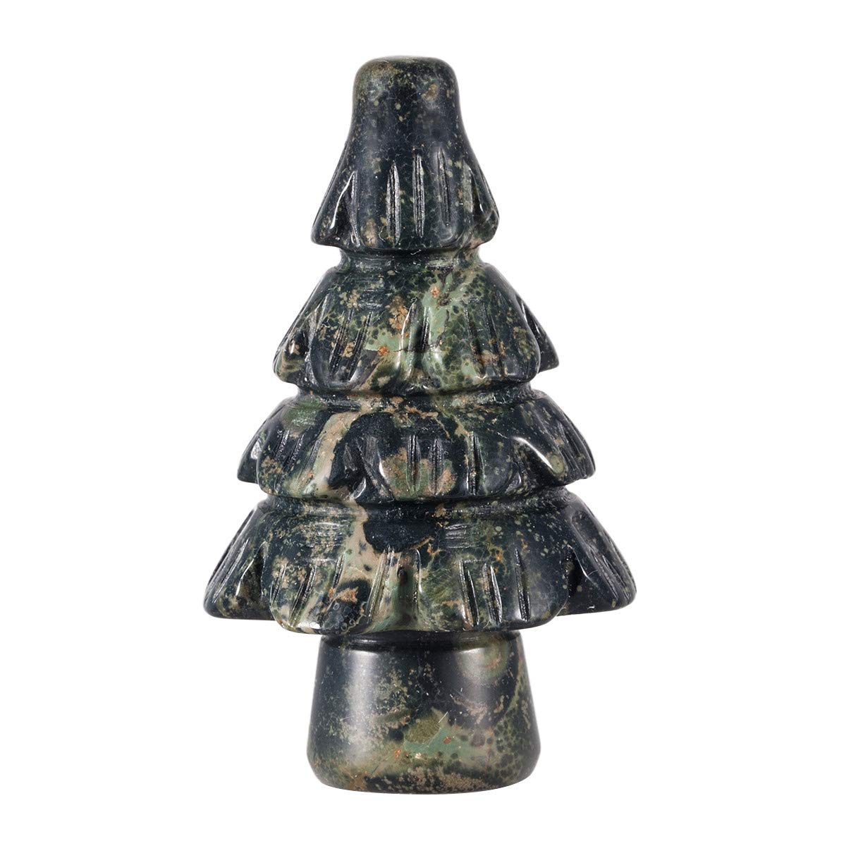 mookaitedecor Kambaba Jasper Crystal Mini Christmas Tree, Healing Stone Statue Wishing Tree Figurine for Christmas Party Home Table Decor 1.9-2.1 Inch