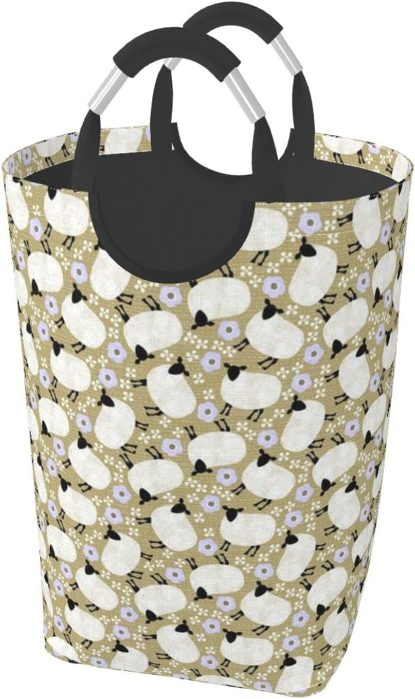 Guvaa As Picture Laundry Hamper,Wooly Sheep Pattern Collapsible Laundry Basket Large Storage Bin Durable Clothes Bag With Handles 50L