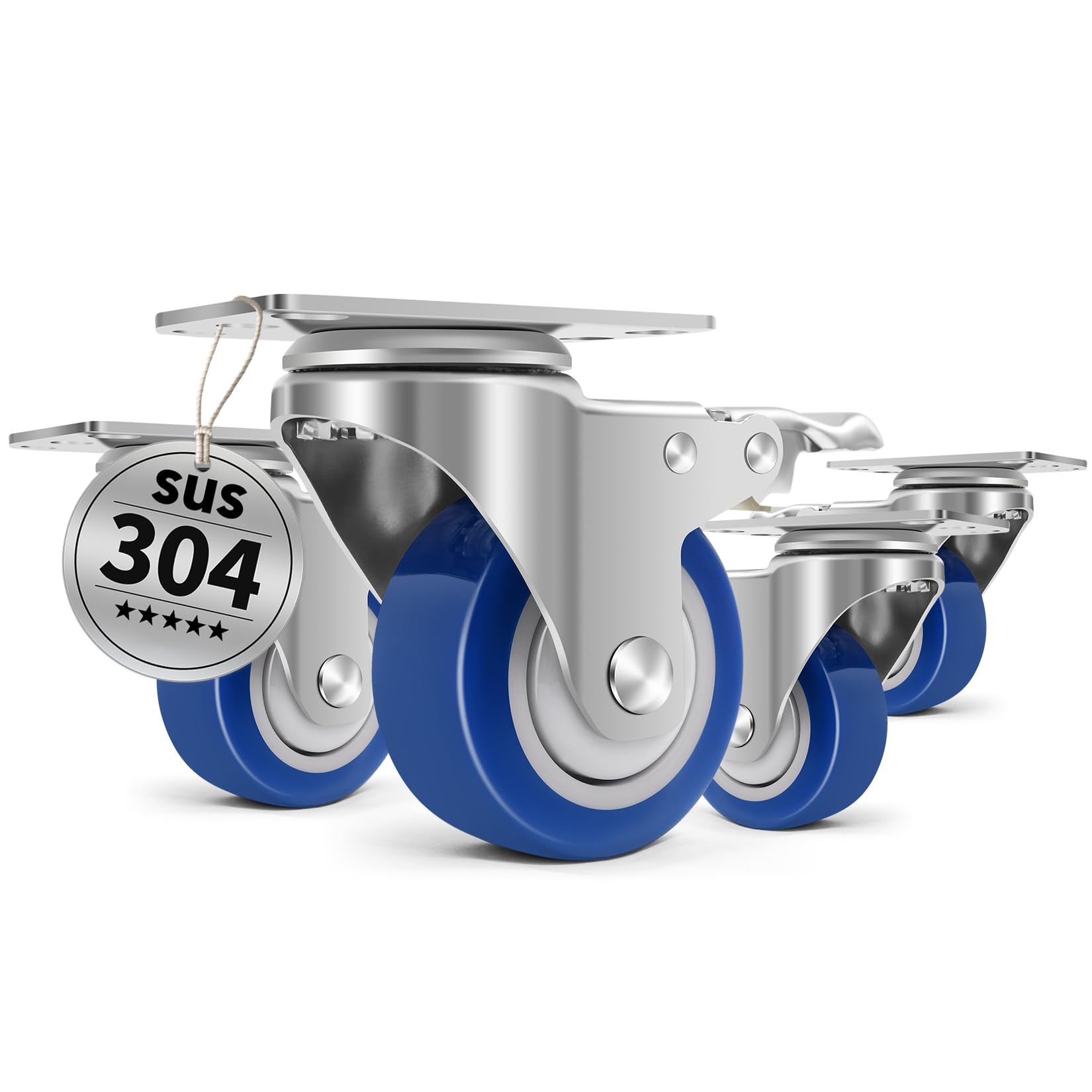 75mm Ruote in Acciaio Inox per Carrelli Pesanti, Capacità di 540kg, Ruote Girevoli Industriali con Freni, Rotelle Resistenti al Calore per Mobili, Dispositivi Medici, Utilizzo All'Aperto
