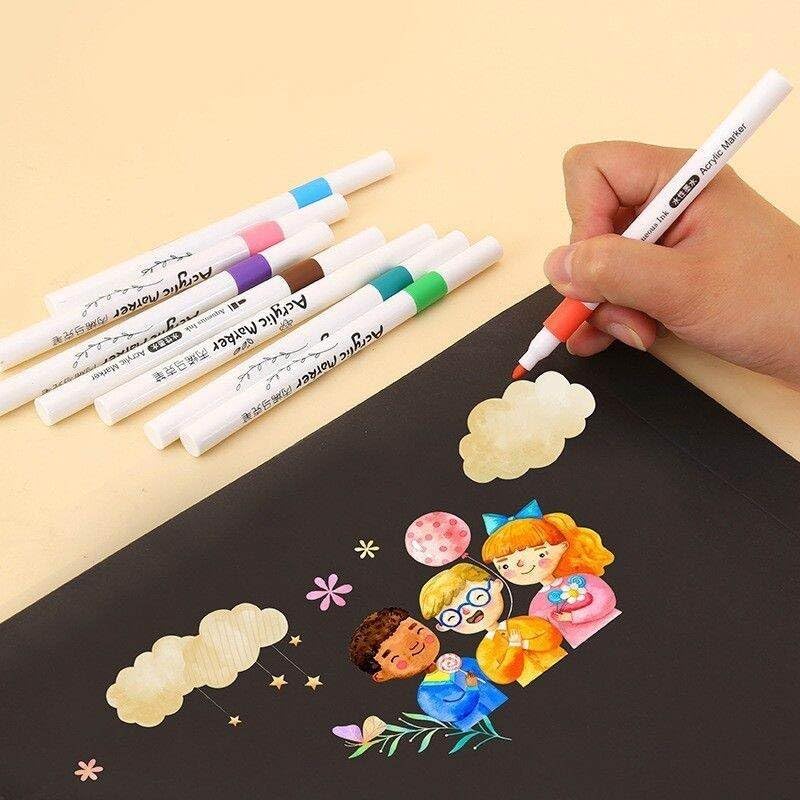 Image of BOLT BEE Acrylic Paint Markers with Brush Tips, Quick-Drying Waterproof Ink for Rock, Plastic, Wood, Canvas, Glass, Ceramic, Metal Art Crafts Projects (24 Color Acrylic Marker)