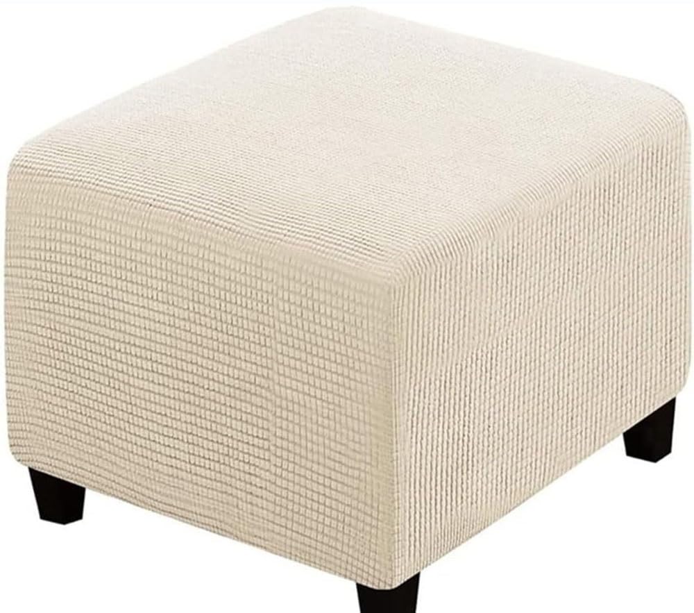 SWJ-swjssb Stretch Corduroy Ottoman Slipcover, Square Footstool Cover Large Beige, 35x35 cm