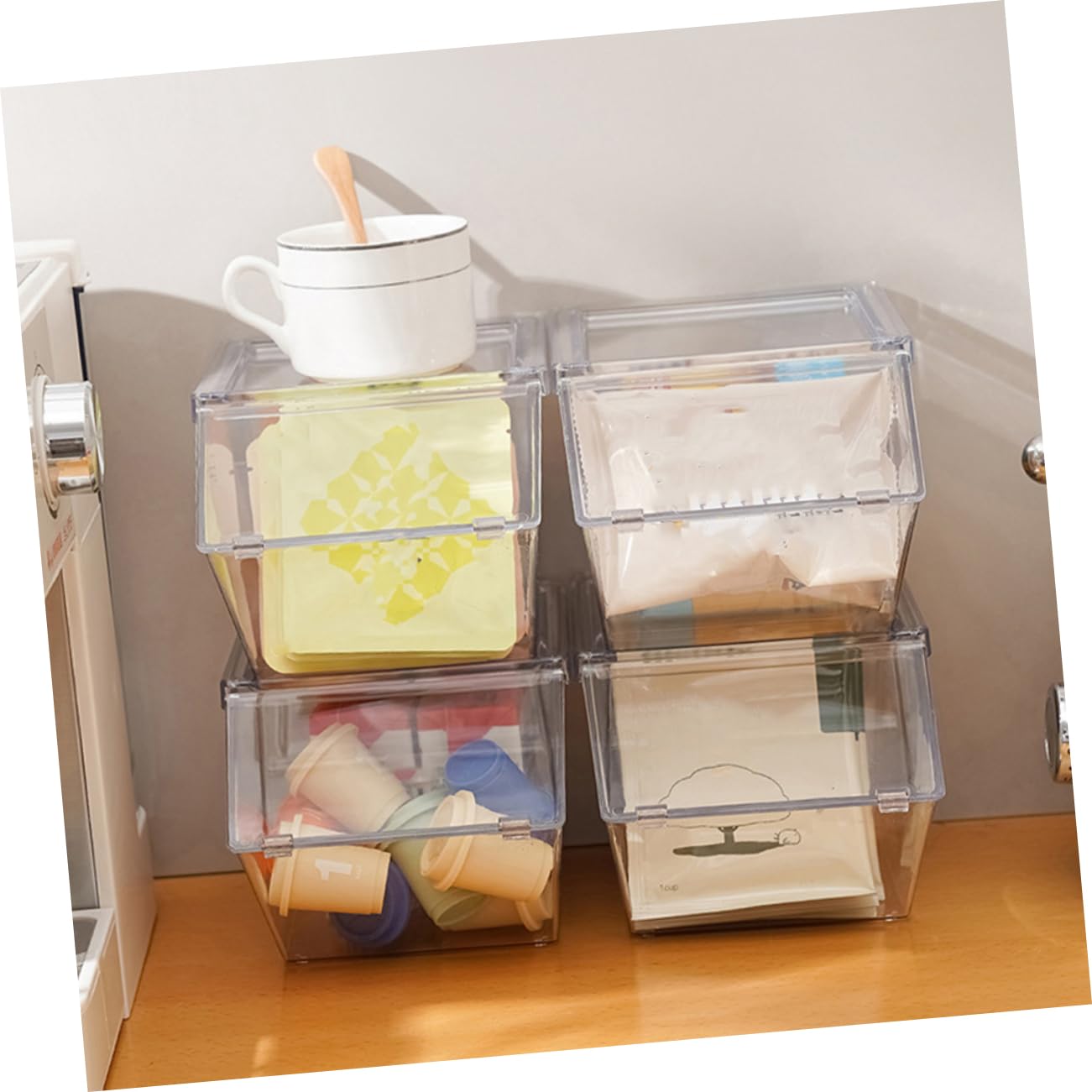 ABOOFAN Porta Bolsitas de Té Acrílico 4 Piezas, Caja Organizadora | Set Apilable de Sobremesa, Acabado Liso, para Mantener Pequeños Objetos Ordenados