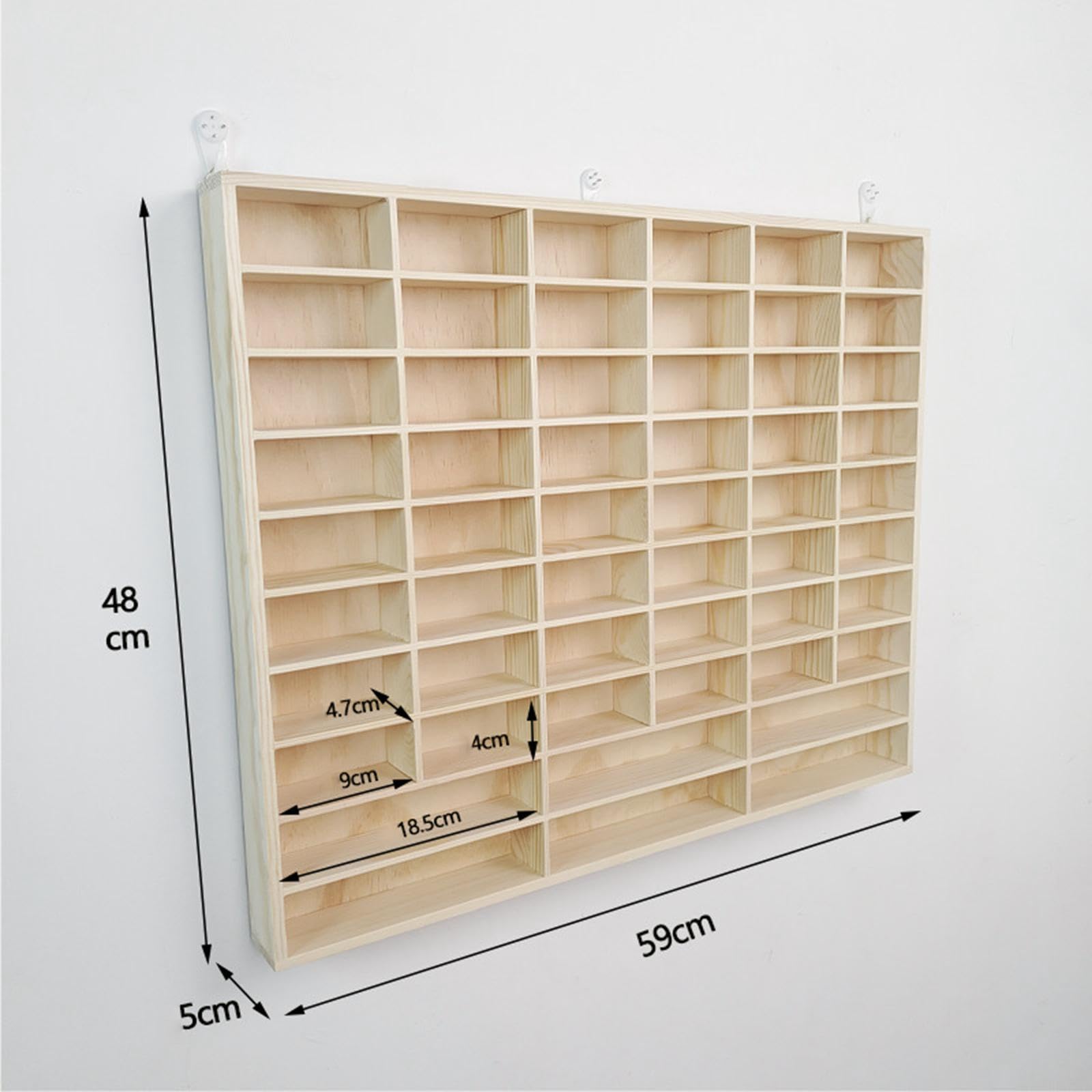 Holz Wand Display Rack Für Miniatur Autos | massives Holz, platzsparend, 54 Fächer, für Modellautos