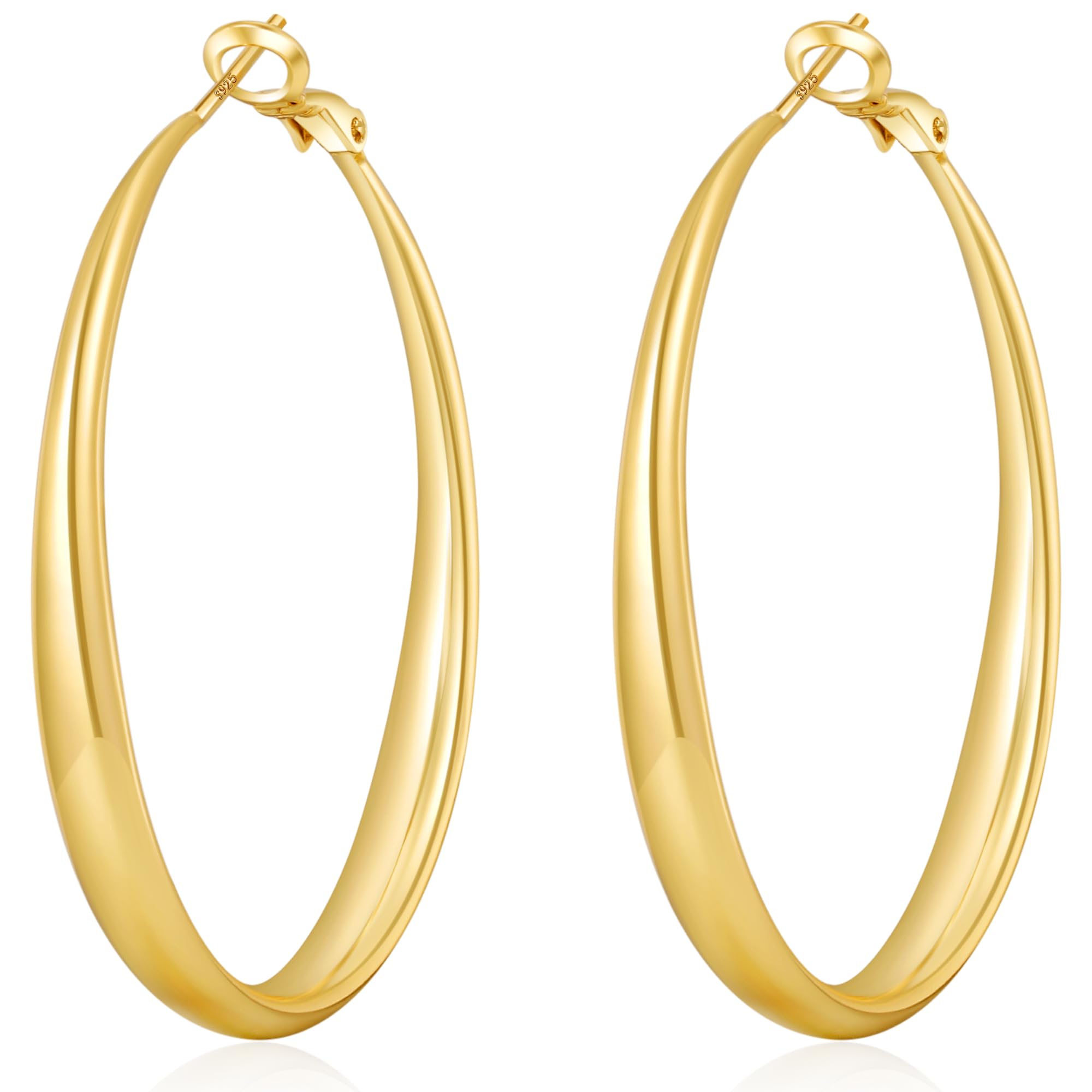 PABBEU S925 SterlingSilver Hoop Earrings Hypoallergenic Silver Hoop Earrings for Women Lightweight Large Sterling Silver Hoops Earring 30/50/70mm