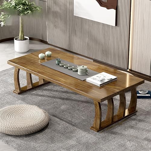 Mesa auxiliar de madera maciza, diseño de perfil bajo para sala de estar, dormitorio y ventana de bahía