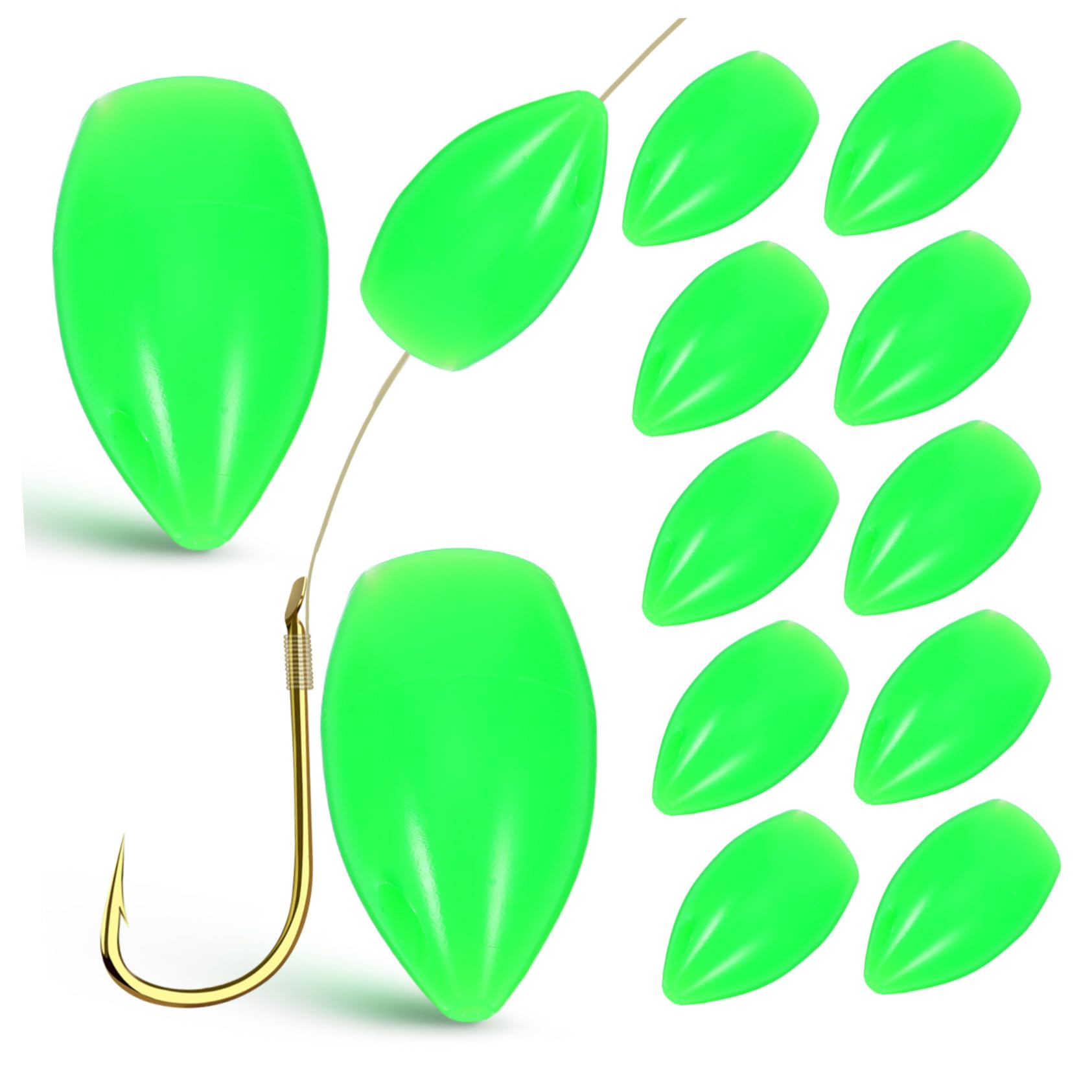 Gogogmee 100pcs Pitcher Glow Fishing Beads Oval Round Bait Eggs Glow Beads Fishing Bait Fish Line Ball Stopper Fish Line Stopper Abs Green