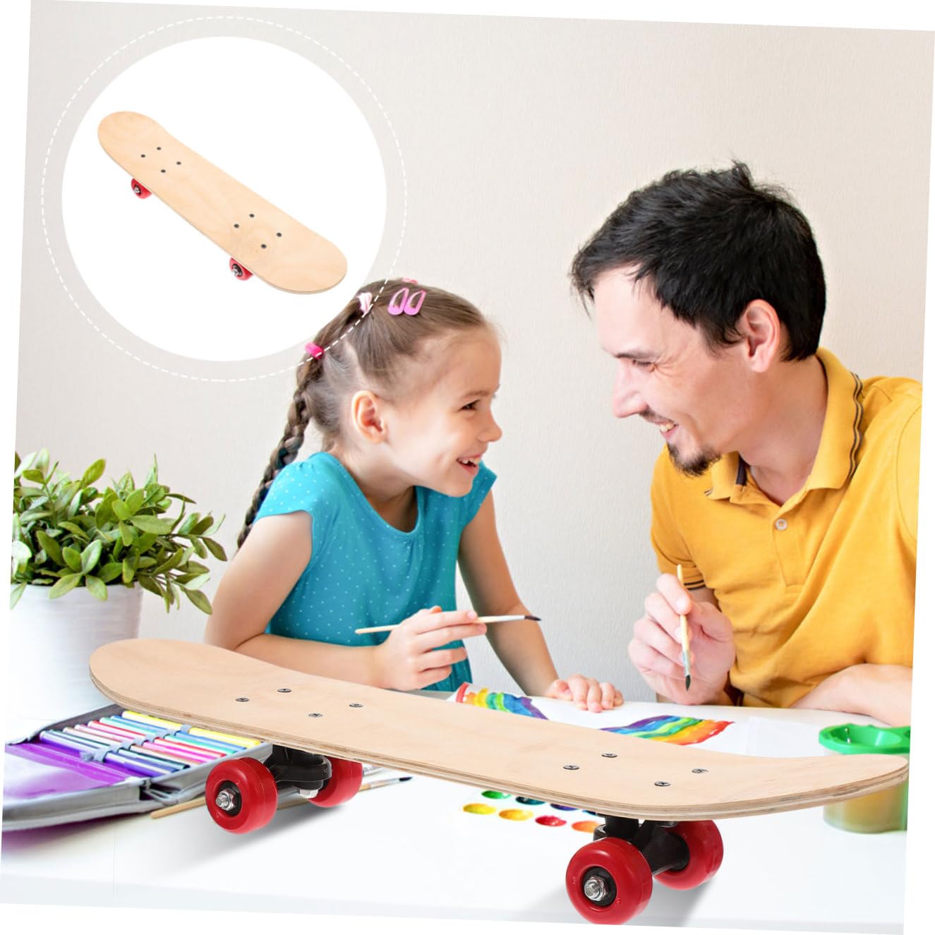 Patineta de Grafiti DIY en Blanco para Pintar, Tabla Doble para Niños | Madera, Acero Inoxidable y Pvc, Color Marrón Diseño Pintable, para Uso DIY y Obsequio de Navidad