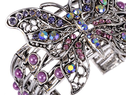 Alilang Antique Silvery Tone Iridescent Aurora Borealis Purple Rhinestones Butterfly Cuff Bracelet4