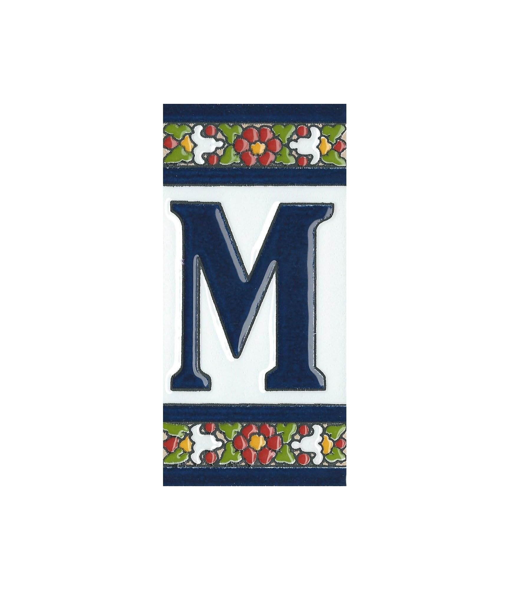 Spanish Floral Designed Ceramic Letter Tiles House Number Tiles and Frames (Letter M)