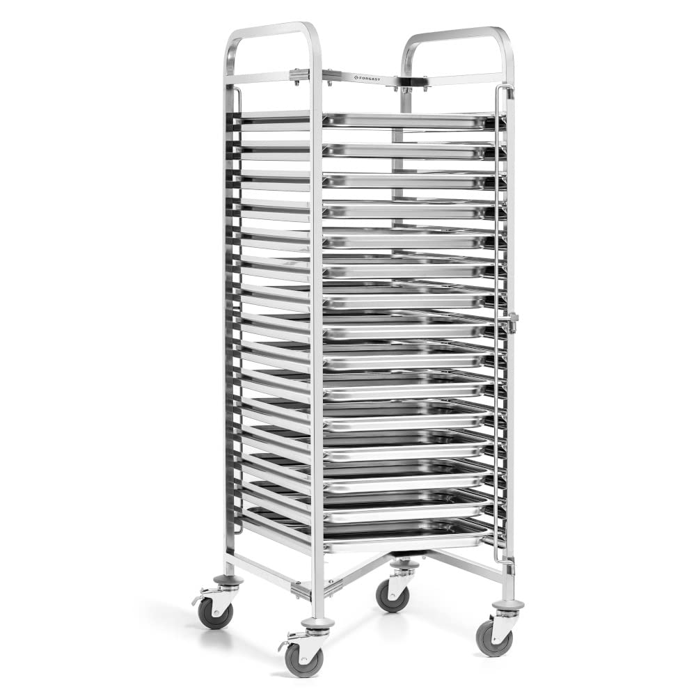 Edelstahl Servierwagen für GN-Behältern | Fasst 15x GN 2/1-Behälter | 59x67x170cm | Transportwagen |Küchenwagen auf Rollen | Stahlgestell für Restaurant, Hotel, Schul