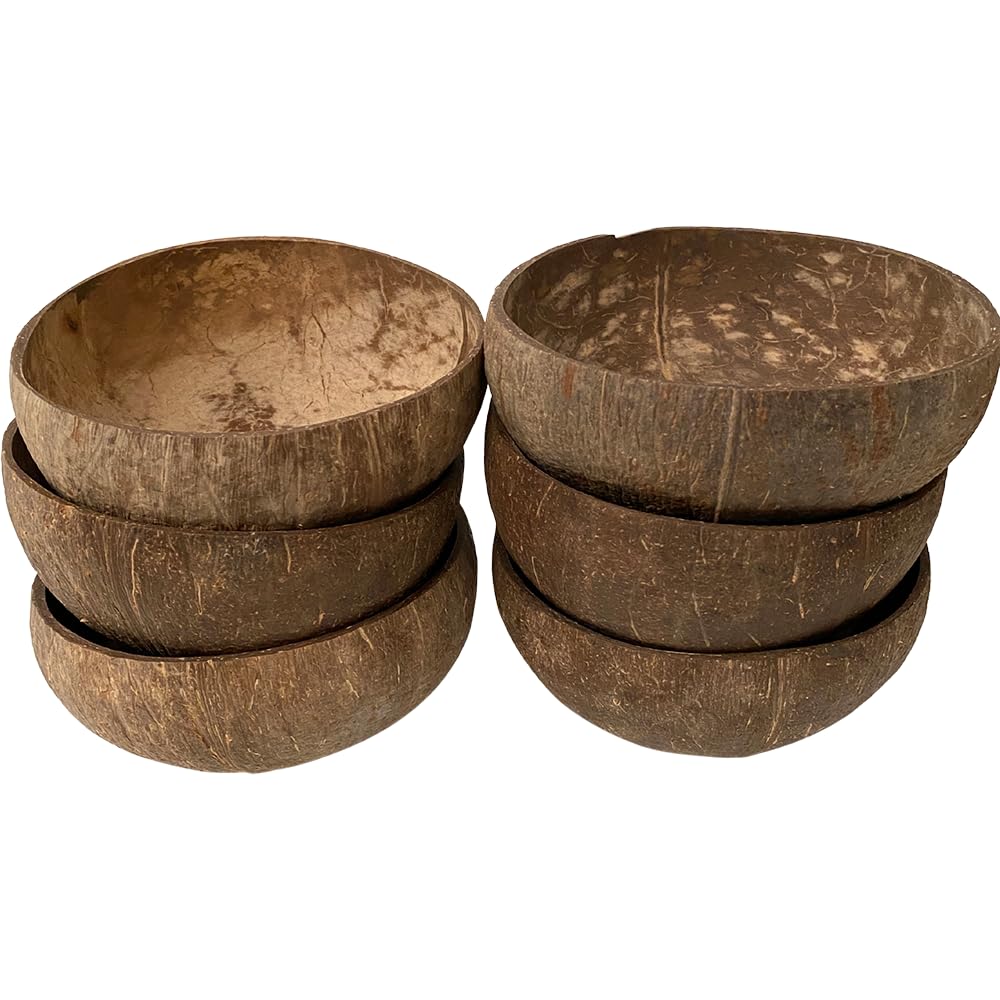 VIE Coconut Bowl, Natural Textured Finish, Large, 13-15cm Diameter, Set of 6