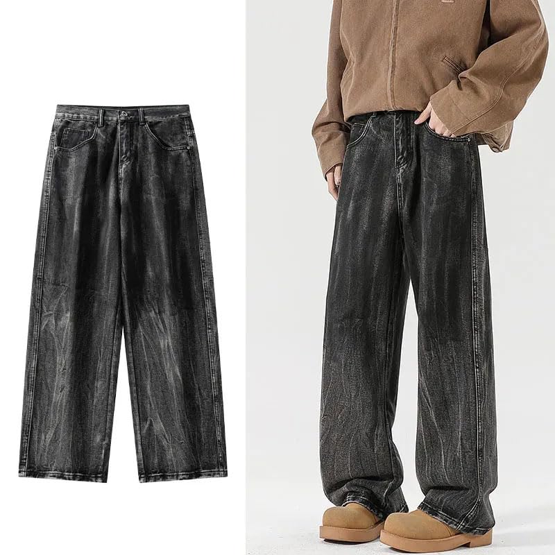 Men's Wide Leg Jeans Pants Vintage Loose Fit Denim Pants,Casual Trousers2