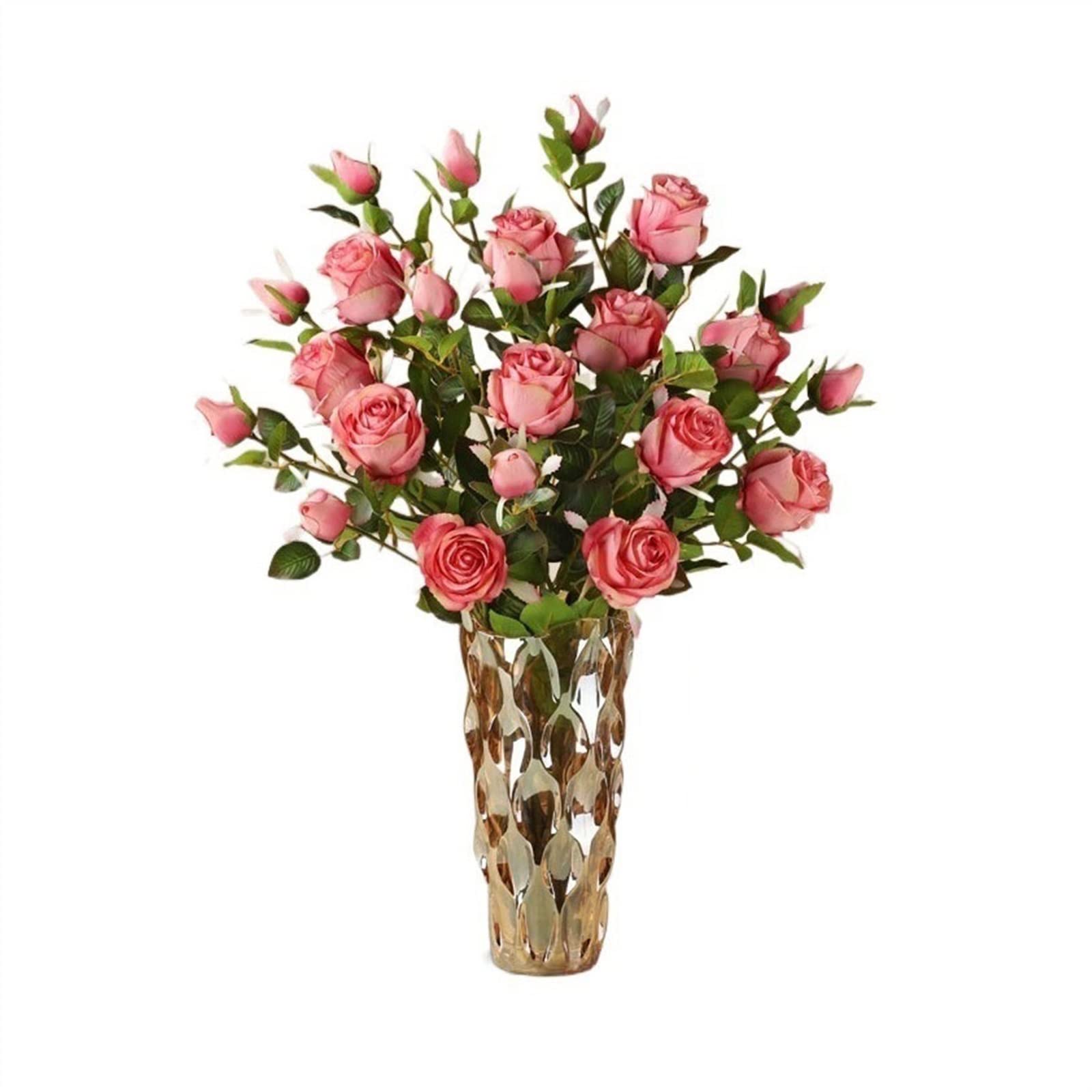 AYCDL Artificial Flowers Simulation Flower Arrangement Pink Rose Bouquet Dining Table Fake Flower Decoration with Glass Vase Fake Flowers,A-A