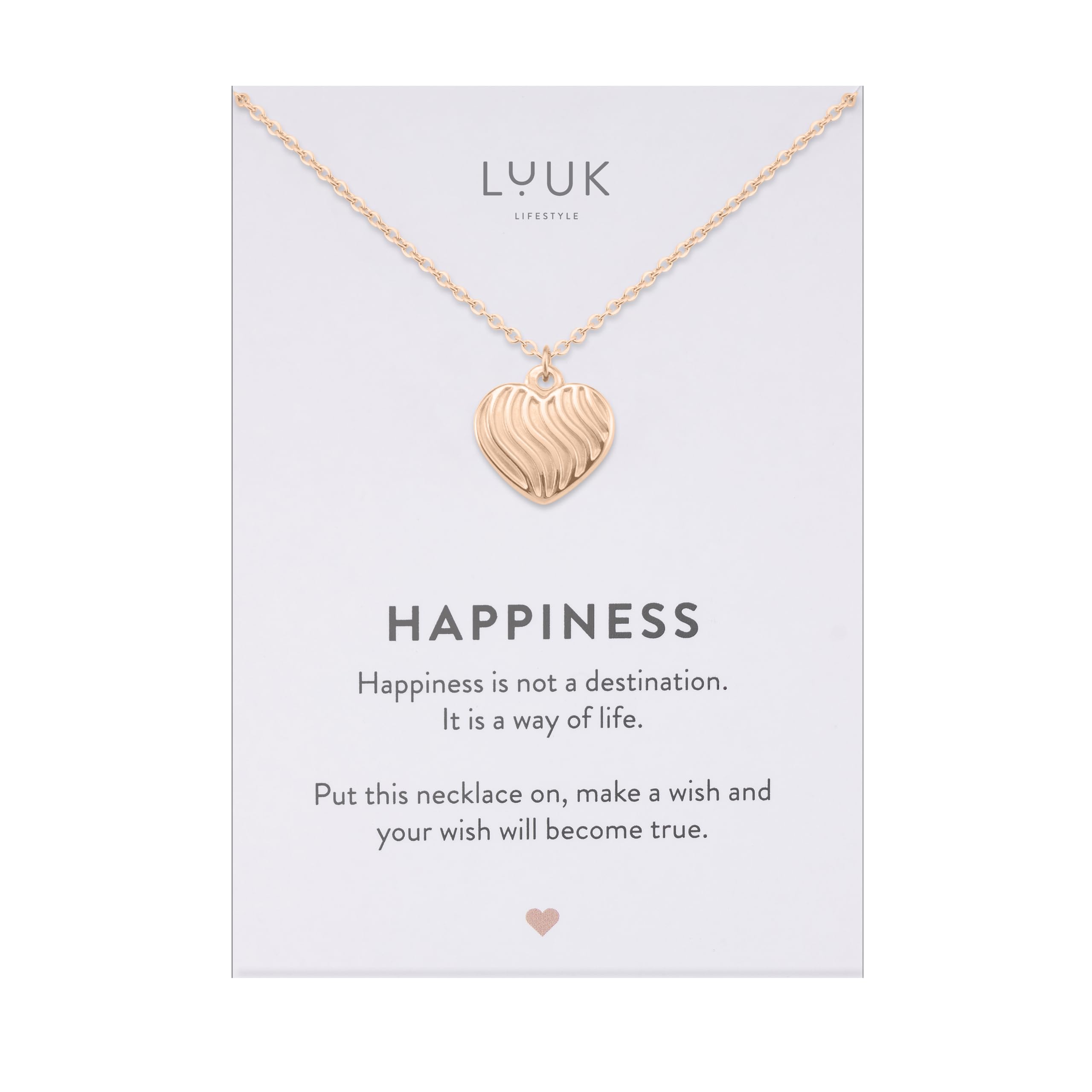 LUUK LIFESTYLE Collana con Ciondolo Cuore Scanalato, Oro Rosa, 50cm | Cuore Rigato, Design Moderno, Impermeabile, Ipoallergenico, Catena Regolabile, Regalo per Amica, Mamma, Acciaio Inossidabile