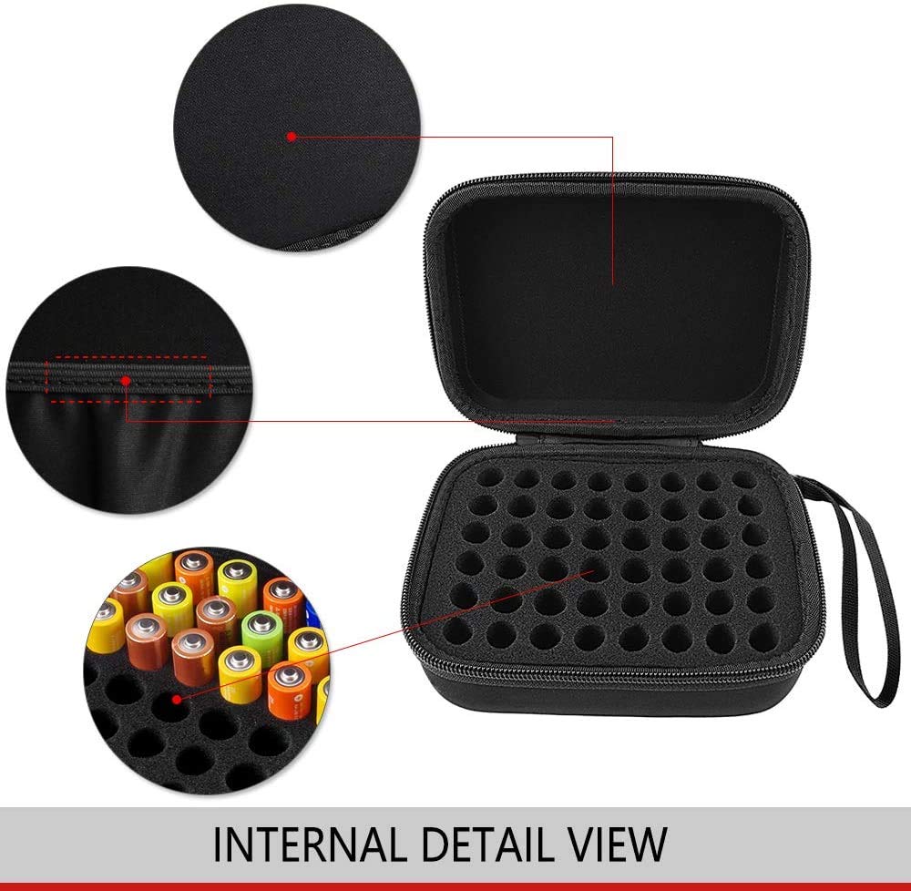 Comecase - Caja organizadora de batería Dura para 48 Pilas AA C D 9 V, Color Negro