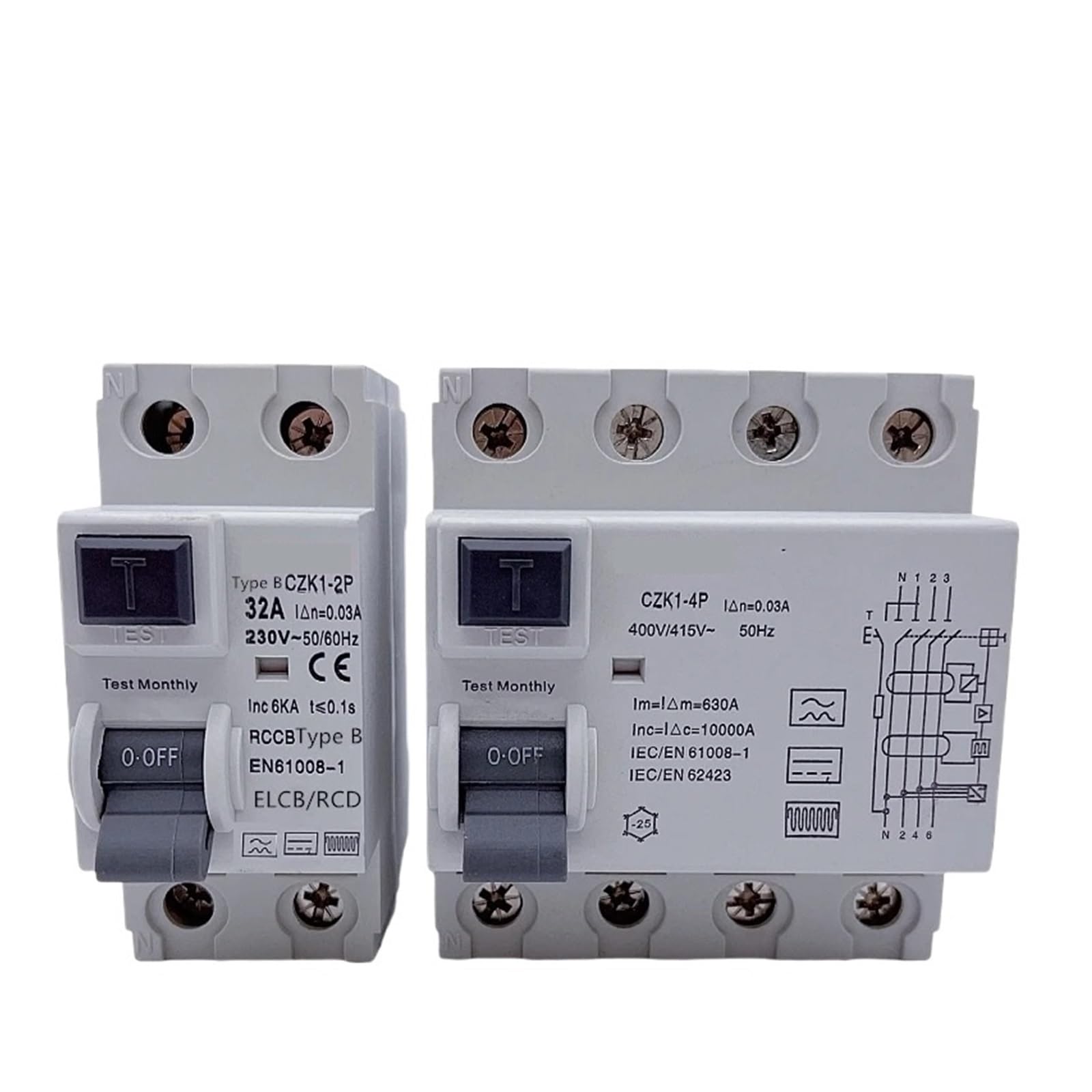 Disjoncteur de Courant résiduel Type B 2P 63A 100mA pour borne de recharge