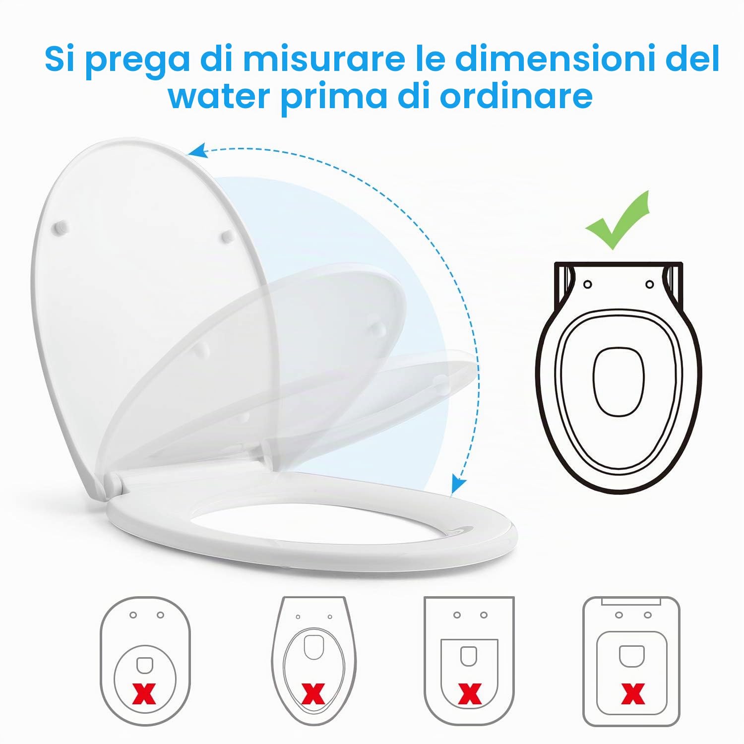HIMIMI Tavoletta WC, Sedile WC con Sgancio Rapido, Copriwater Universali O Forma, Rapido Montaggio, Facile da Pulire, Toilet Seat Bagno in Plastica Antibatterico Bianco (440 x 375 x 54 mm)