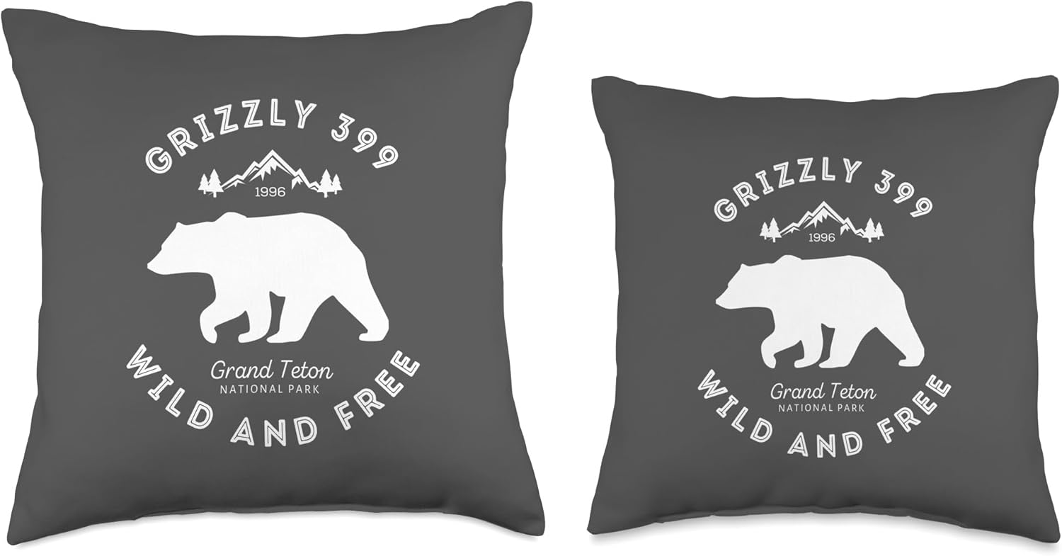 Grizzly 399 Wild & Free Grand Teton National Park Throw Pillow