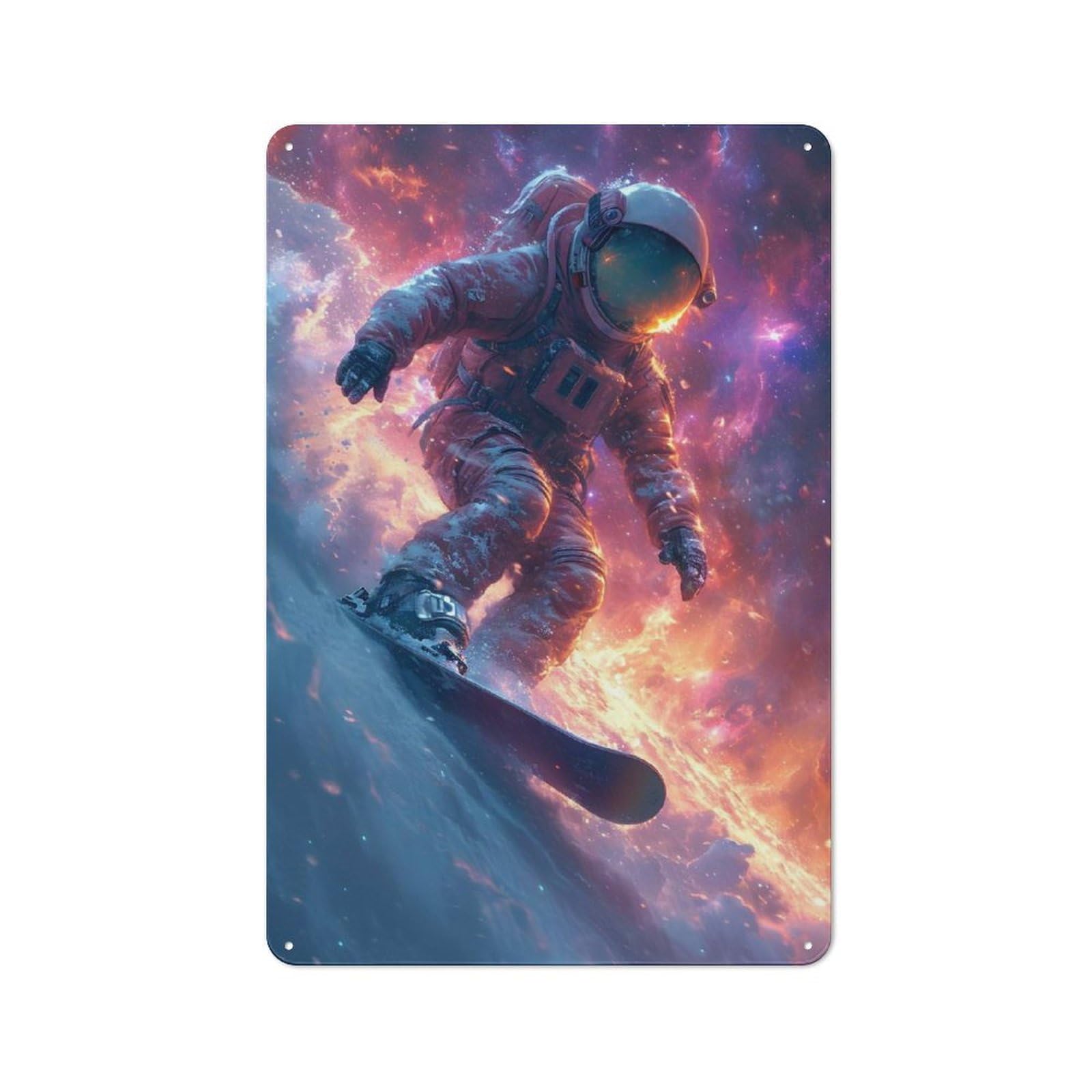 Astronaut in Space Surfer Metal Wall Plaque, Easy to Hang Plaque for Home Cafe, Breakfast Area Or Pantry Wall, 30x20cm