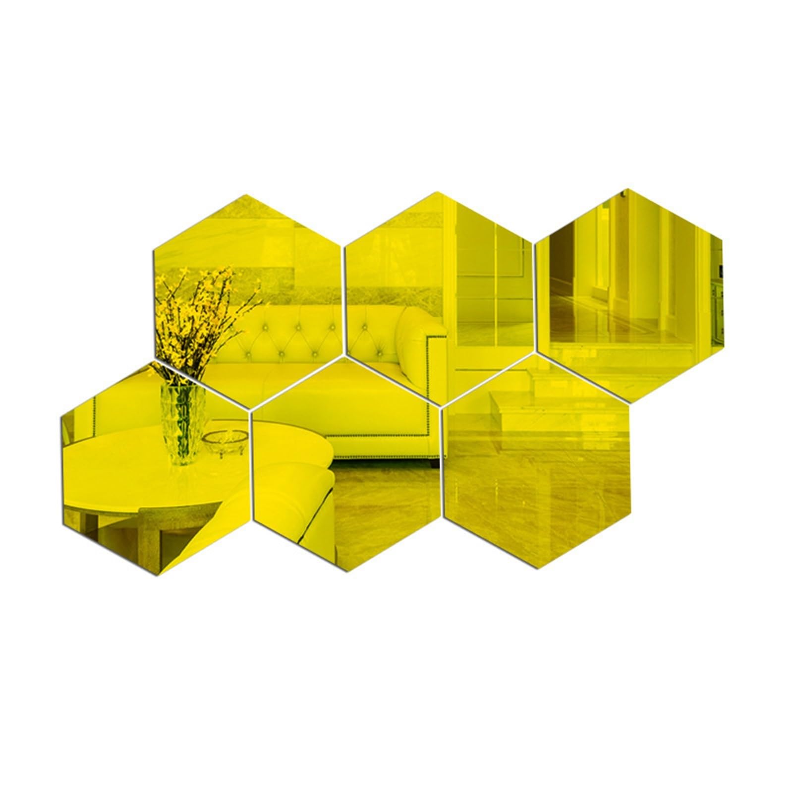 Hexagonal Mirror Wall Sticker 6/12Pcs Hexagon Acrylic Mirror Wall Stickers Home Decor DIY Removable Mirror Sticker Living-Room Decal Art Ornaments for Home(6PCS Gold,S 80x70x40mm)