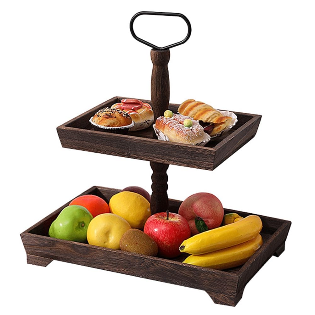 CTRLZS Dessert Stand Double Layer Cake Tray Dessert Decoration Tray Display Stand,Heavy Roasted Color