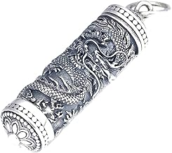Genuine Solid 925 Sterling Silver Dragon Round Case Pendant Necklace-Father's day Gift for Men, Him, Dad, Father, Husband