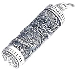 Genuine Solid 925 Sterling Silver Dragon Round Case Pendant Necklace-Father's day Gift for Men, Him,