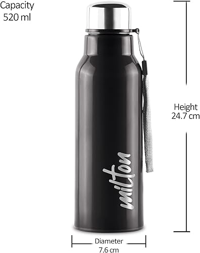 Miniatura 6 de Milton Steel Fit 600 - Botella de agua interior aislada de acero inoxidable, 1 pieza, 17.6 fl oz, color negro, fácil agarre, a prueba de fugas,