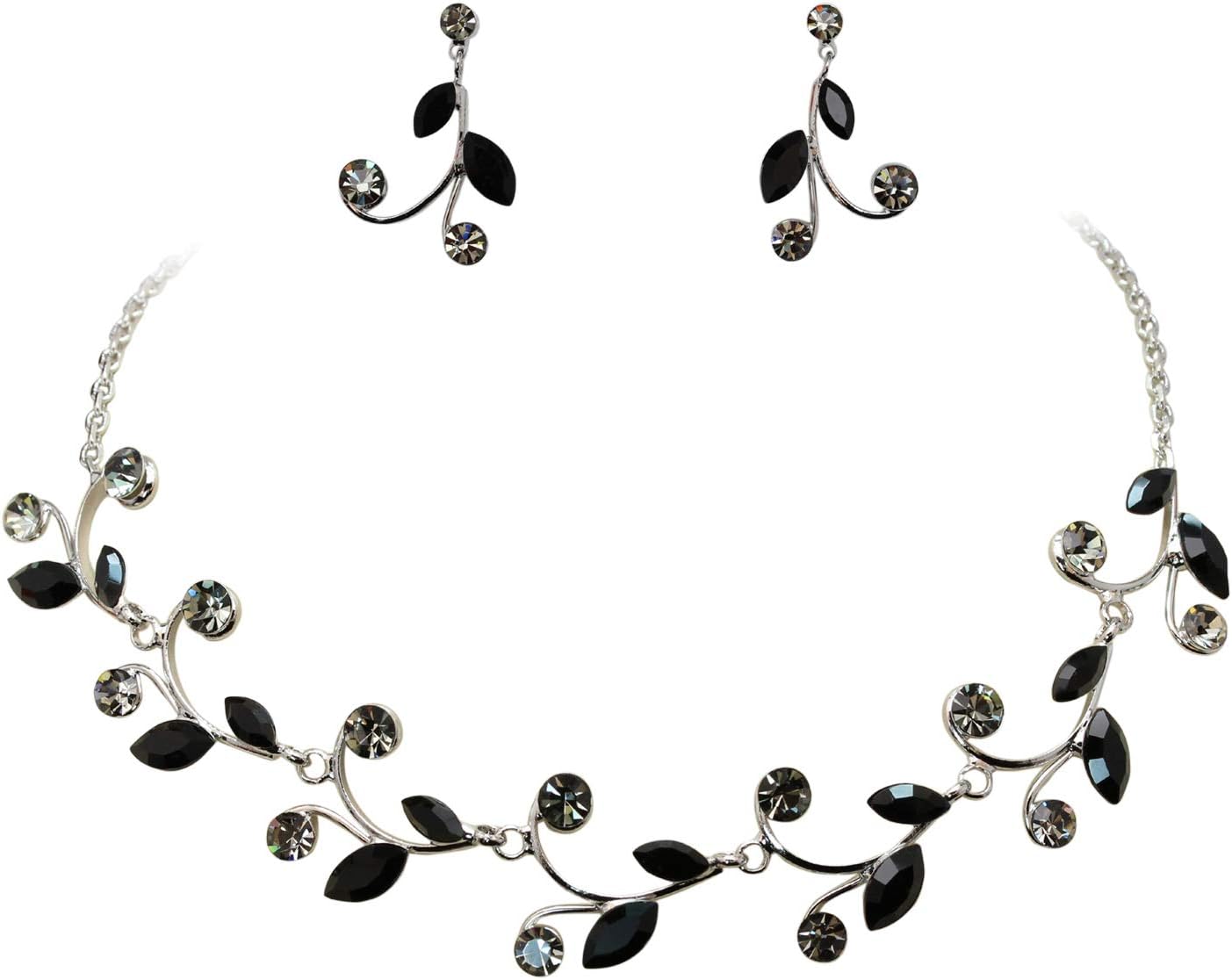 Faship Gorgeous Rhinestone Crystal Floral Necklace Earrings Set