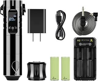 Wireless Rechargeable Tattoo Gun Wireless Tattoo Pen Professional Tattoo Machine Tattoo Battery Pen High Capacity Lithium Battery Motor Tattoo Machine for Liner Shader,Bright black