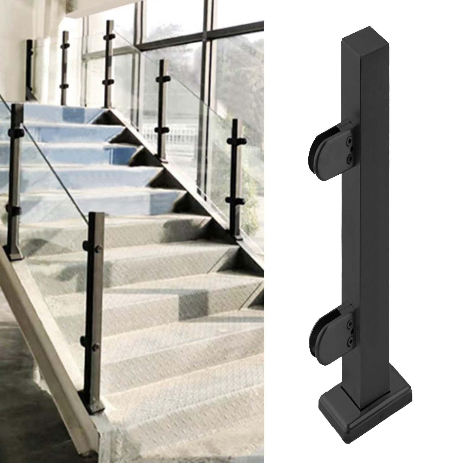 CMYUN Glass Balustrade Indoor Outdoor Glass Railing Posts with Clamp, Stainless Steel Black Deck Balustrade Set, 24"/28"/32"/36"/38"/42" Tall Safety Glass Guardrail(Black End post,H-95cm(37.4"))