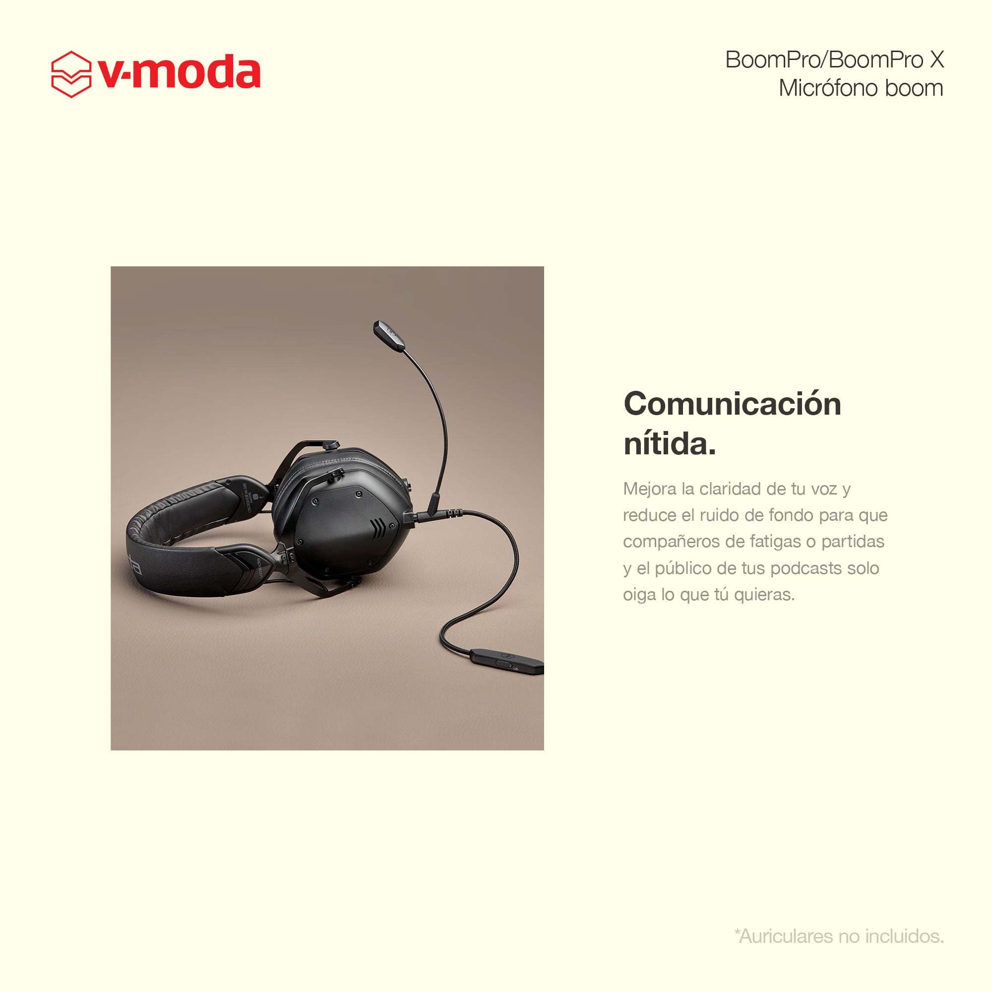 Micrófono V-Moda BoomPro X | para Gaming y comunicación | con Cable - Jack de 3,5 mm | Boom Flexible | Controlador de Pinza con botón de Silencio y Rueda de Volumen | Negro