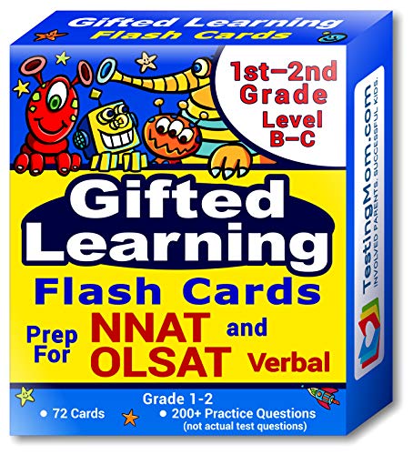TestingMom.com NNAT and OLSAT Test Prep Flash Cards â€“ NYC Gifted and Talented â€“ Grade 1 (Level B) - Grade 2 (Level C) â€“ 140+ Practice Questions â€“ Tips for Higher Scores â€“ Verbal & Non-Verbal